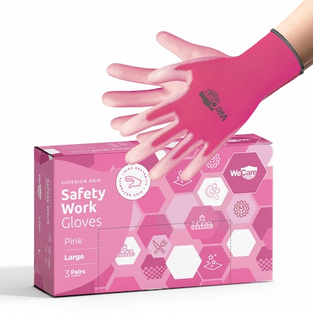 Wecare Gloves, Pink, L 3 PK WMN100218